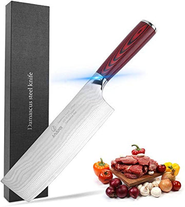 Jasni Chef Knife 7 inch - Professional Kitchen Chef's Knife Sharp - Japanese Super Carbon Damascus Steel- Full Tang Pakkawood Handle with Gift Box